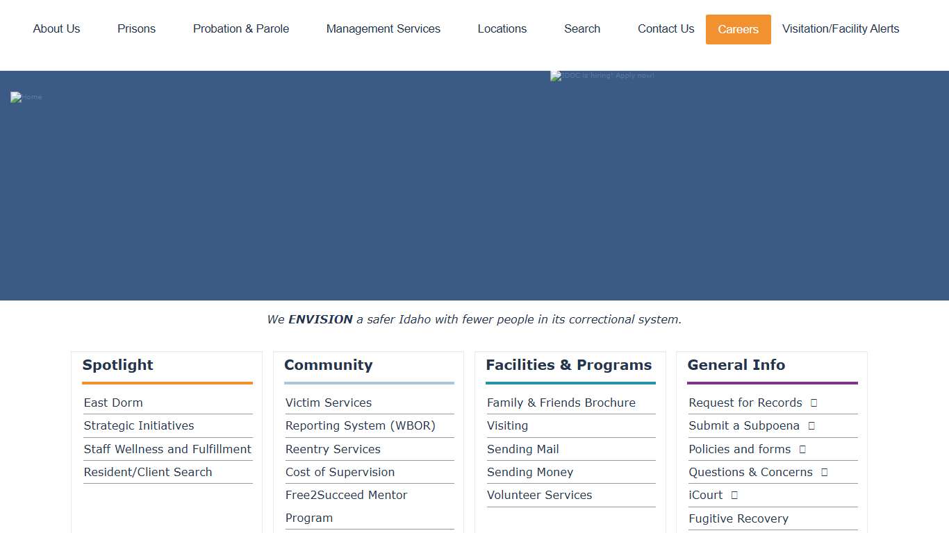 Welcome to Idaho Department of Correction Idaho Department of Correction